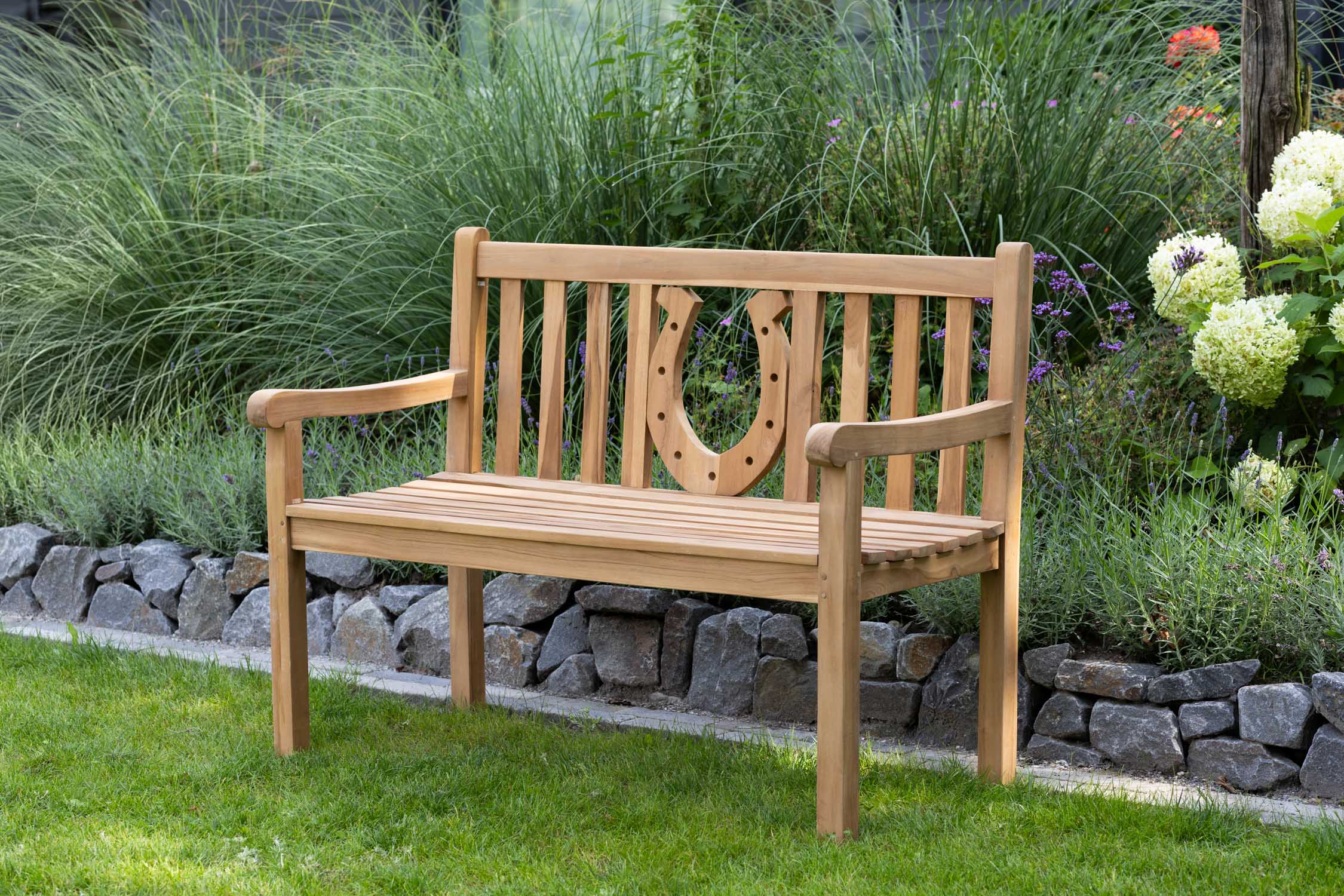 Gartenbank Hufeisen Teak 120 cm – Bild 5